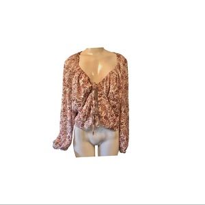 Cozy Fox Peasant Blouse With Tie Up Front L